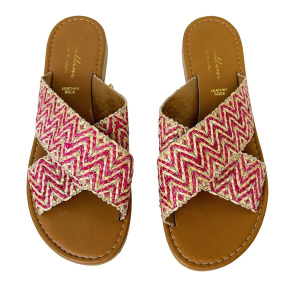 Avellini Cross Strap Woven Flats Sandals Braided Raffia Tan Pink Slides sz 7.5 - Picture 1 of 10